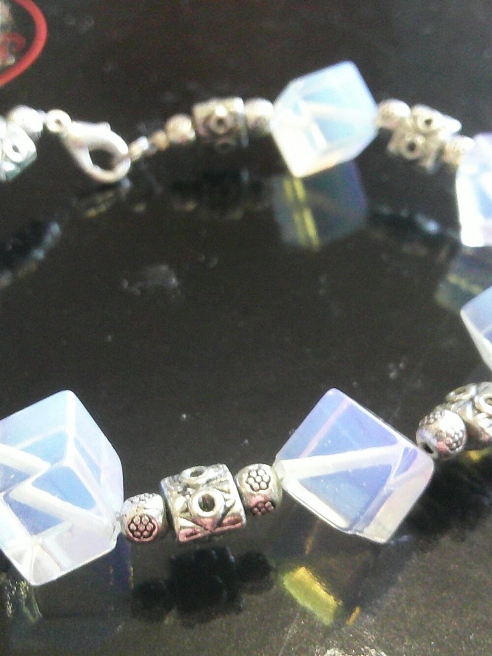 Beautiful OPALITE CUBES Handmade Silver Bracelet Size 8 1/2" #76F